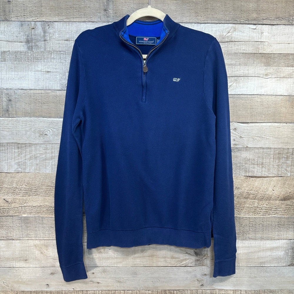 Vineyard Vines Boys Navy Blue 1/4 Zip Pullover Knit Sweater Size XL Cotton